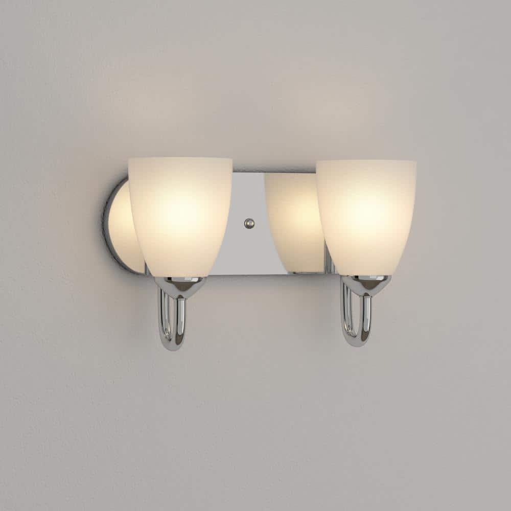 Polished Chrome 2-Light Bath Bracket with Etched Glass Shades