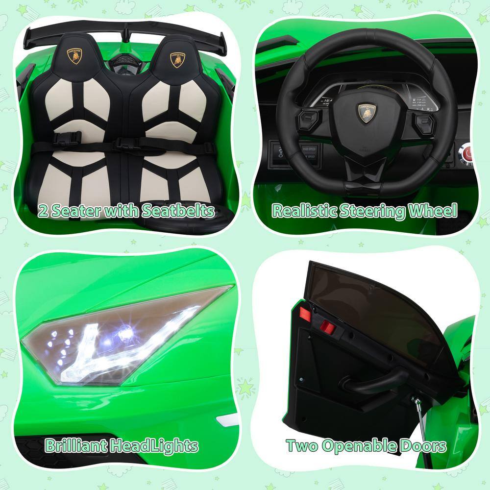 24V Green Lamborghini Ride-On Car with Dual Motors and Remote Control