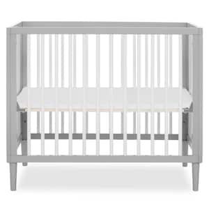 Lucas 4-in-1 Pebble Grey Mini Modern Crib with Rounded Spindles I Convertible Crib I Mid- Century Meets Modern