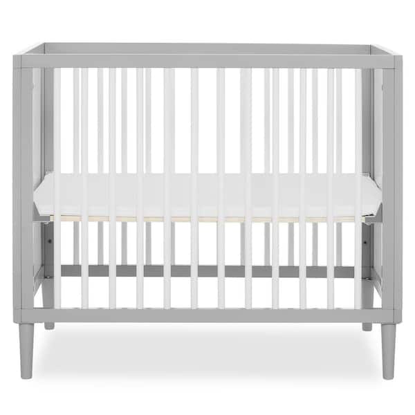 Dream On Me Lucas 4-in-1 Pebble Grey Mini Modern Crib with Rounded Spindles I Convertible Crib I Mid- Century Meets Modern