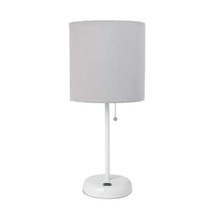 19.5 in. White Stick with Gray Shade Contemporary Bedside USB Port Feature Standard Metal Table Desk Lamp