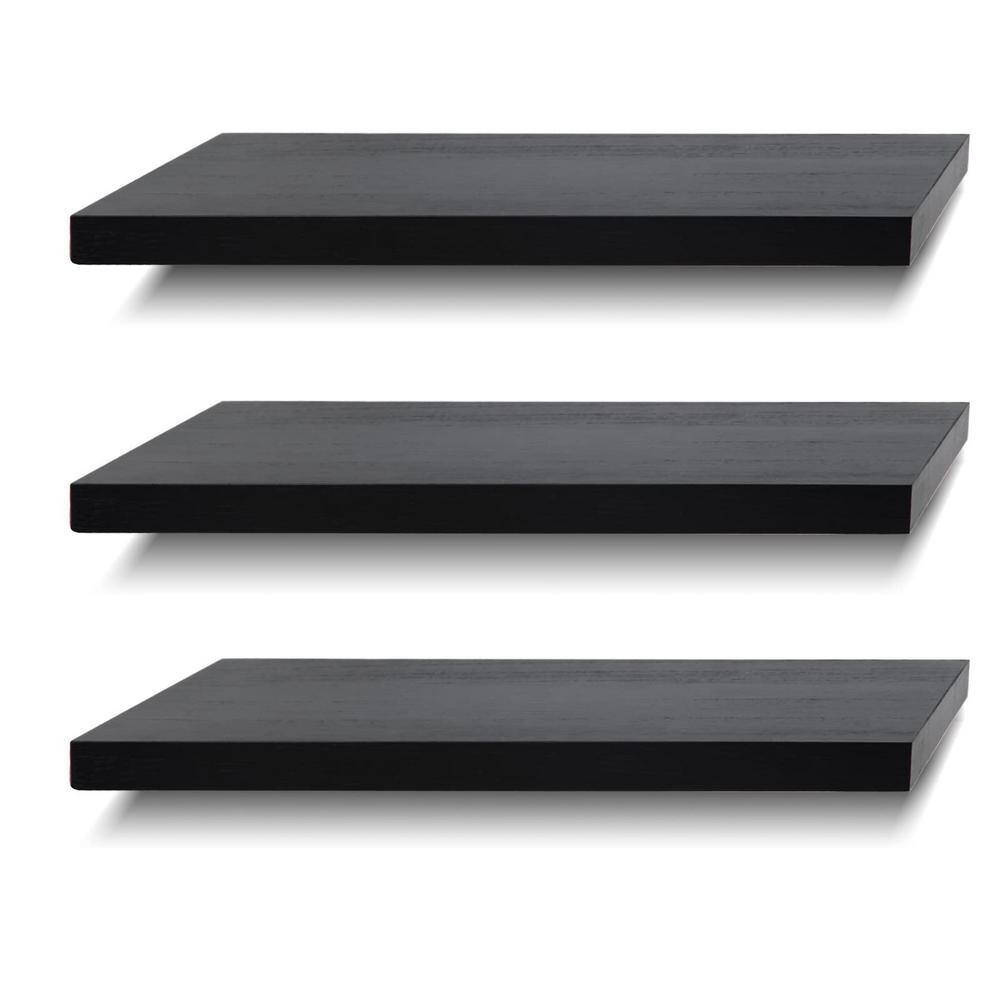 17 in. W x 6 in Black Solid Wood Decorative Wall Shelf, Set of 3 YY994QB3RG The Home Depot