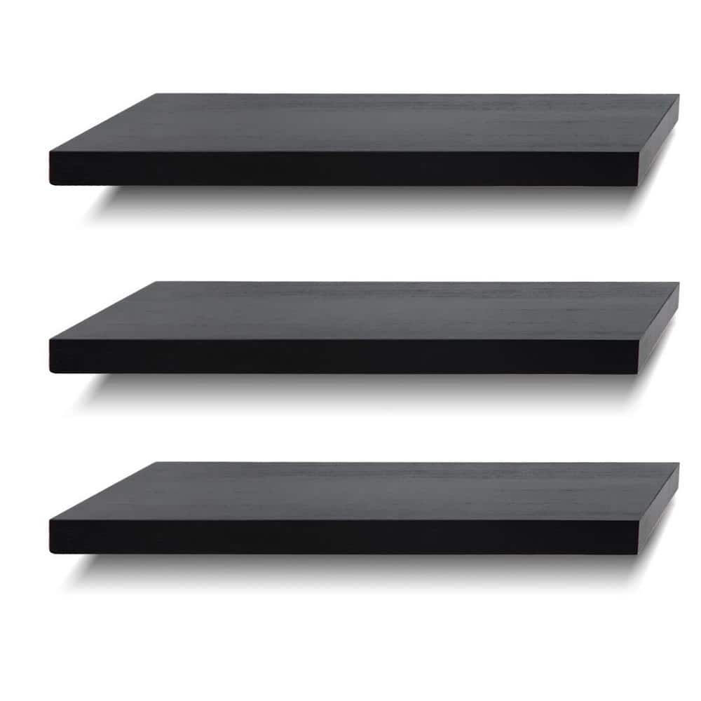 17 in. D x 6 in Black Solid Wood Decorative Wall Shelf (Set of 3)
