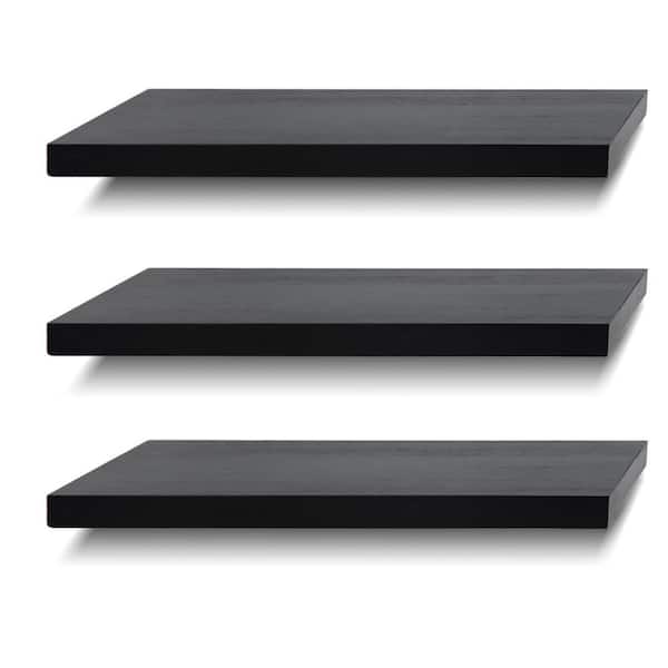 17 in. D x 6 in Black Solid Wood Decorative Wall Shelf (Set of 3)