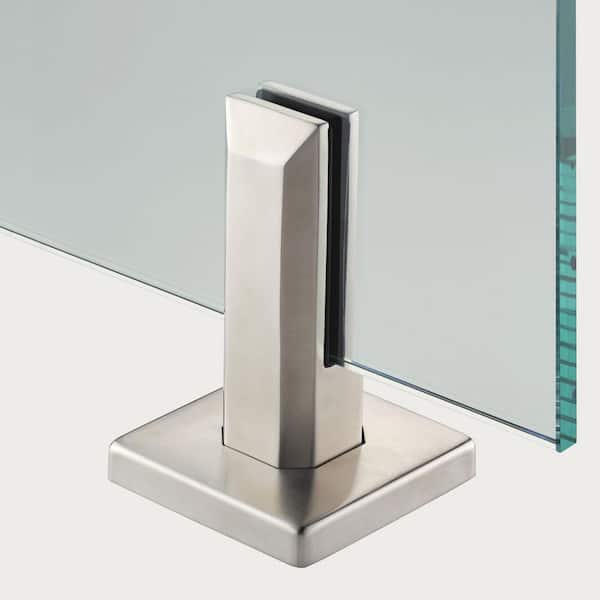 3.8 in. x 3.8 in. x 6.3 in. Silver Stainless Steel Square Baseplate Glass Railing Spigot for 1/2 in. Glass Thickness
