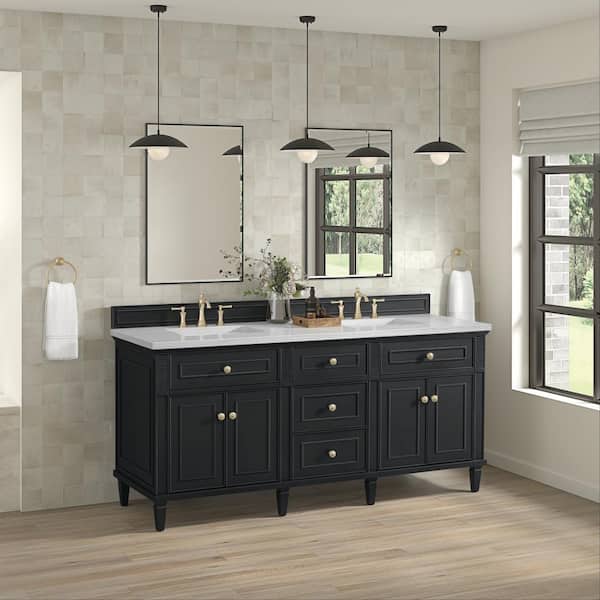 Lorelai 72.0 in. W x 23.5 in. D x 34.06 in. H Double Bath Vanity in Black Onyx with Arctic Fall Solid Surface Top