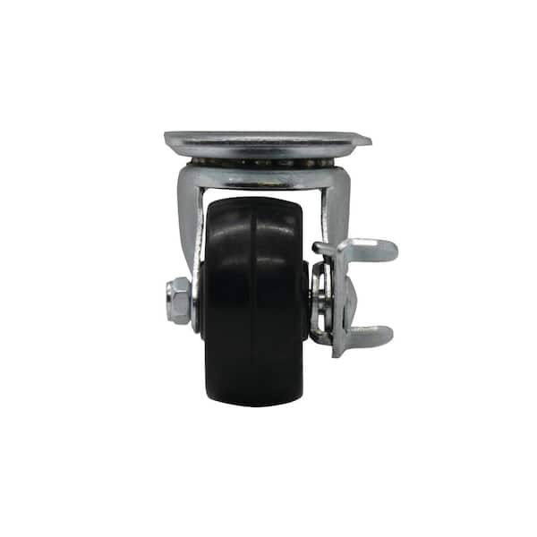 2 in. Black Soft Rubber and Steel Swivel Plate Caster with Locking Brake  and 90 lbs. Load Rating