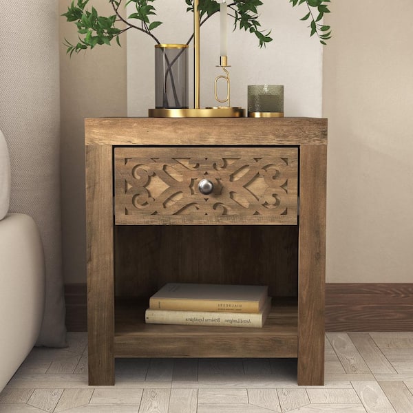 GALANO Lophelia Knotty Oak 1-Drawer Sidetable Nightstand
