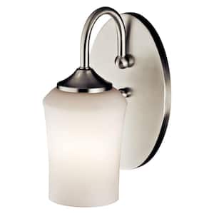 Aubrey 1-Light Brushed Nickel Bathroom Indoor Wall Sconce Light with Satin Etched Cased Opal Glass Shade