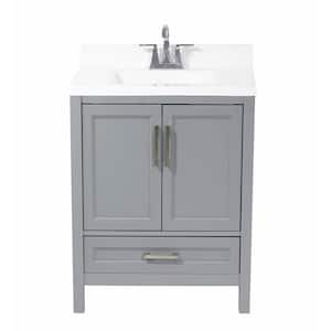 Salerno 25 in. Bath Vanity in Grey with Cultured Marble Vanity Top with Backsplash in White with White Basin
