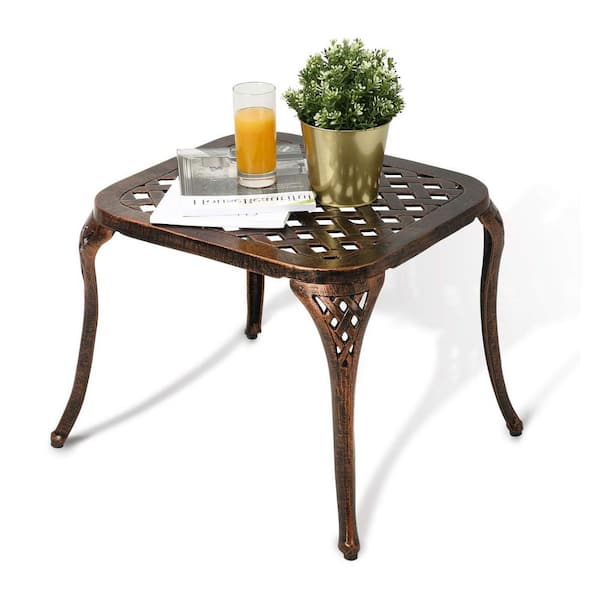 Unbranded Metal Outdoor Side Table, Small Patio Table Cast Aluminum Metal End Table for Outside Patio Furniture