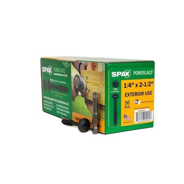 1/4 in. x 2-1/2 in. Exterior Washer Head Structural Wood Lag Screws Powerlags Torx T-Star (50 Each) Bit Included