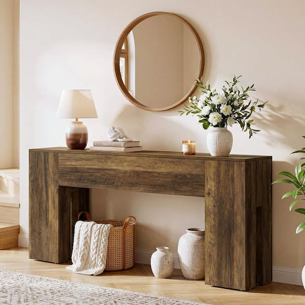 BYBLIGHT Turrella 71 in. Rustic Brown Rectangle Engineered Wood Console ...