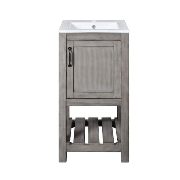 16 in. White Single Bowl Sink Freestanding Gray Bath Vanity with Rectangular Ceramic Top