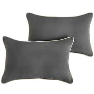 Charcoal Grey with Ivory Rectangular Outdoor Corded Lumbar Pillows (2-Pack)