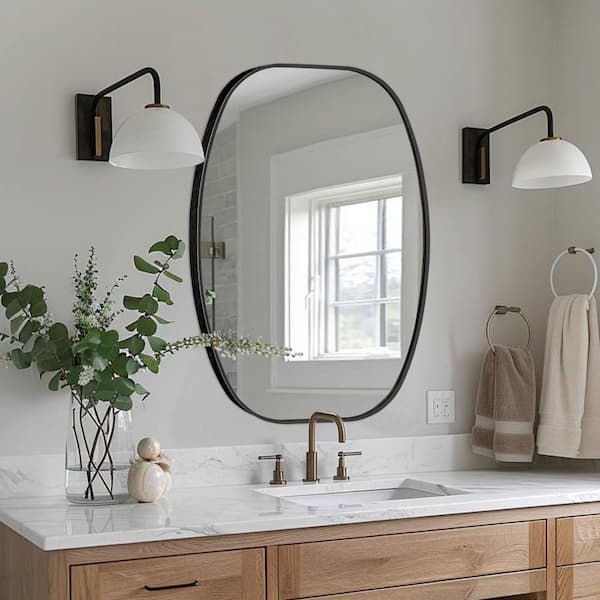 24 in. W x 36 in. H Black Oval Wall Mounted Aluminum Alloy Bathroom Mirror Decorative Mirror