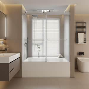 Moray 56-60 in. W. x 65 in. H Double Sliding Frameless Tub Door in Brushed Nickel Finish with Clear Glass