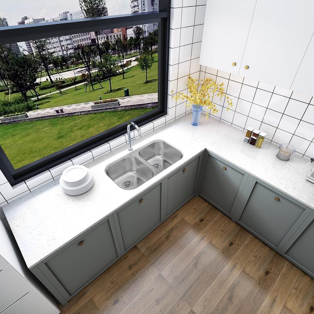 Sinber 32" Stainless Steel Double Bowl Drop-In Kitchen Sink