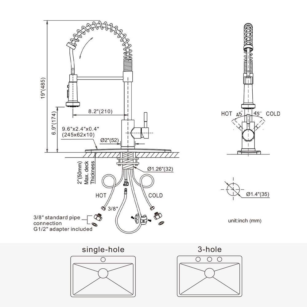 Matte Black Stainless Steel Pull Down Kitchen Faucet with Spray