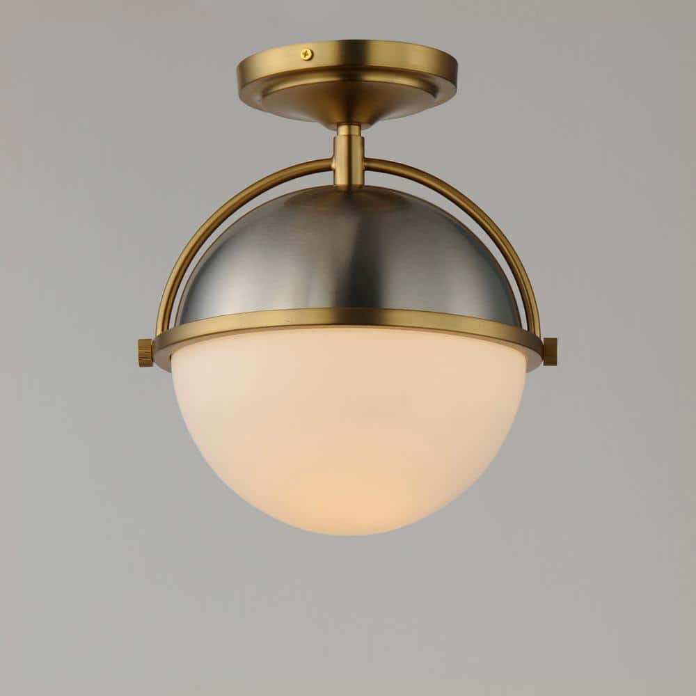 Satin Nickel and Brass Globe Semi-Flush Mount Light