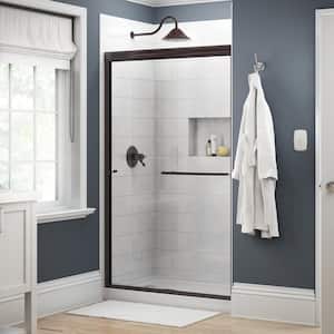 Traditional 48 in. x 70 in. Semi-Frameless Sliding Shower Door in Bronze with 1/4 in. Tempered Clear Glass