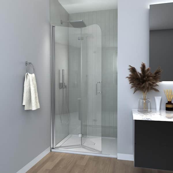 ANGELES HOME 34 in. W x 72 in. H Bi-Fold Frameless Shower Door in Chrome with Clear Tempered Glass,Stainless Steel Handle