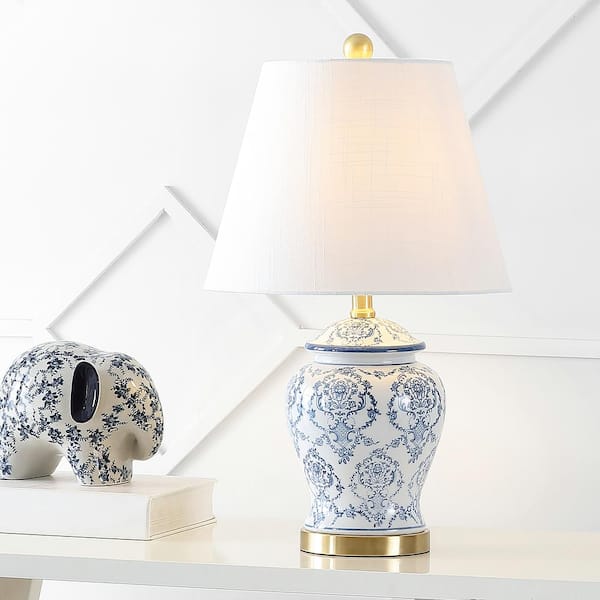 JONATHAN Y Juliana 22.25 in. Blue/White Traditional Classic Chinoiserie Ceramic LED Table Lamp