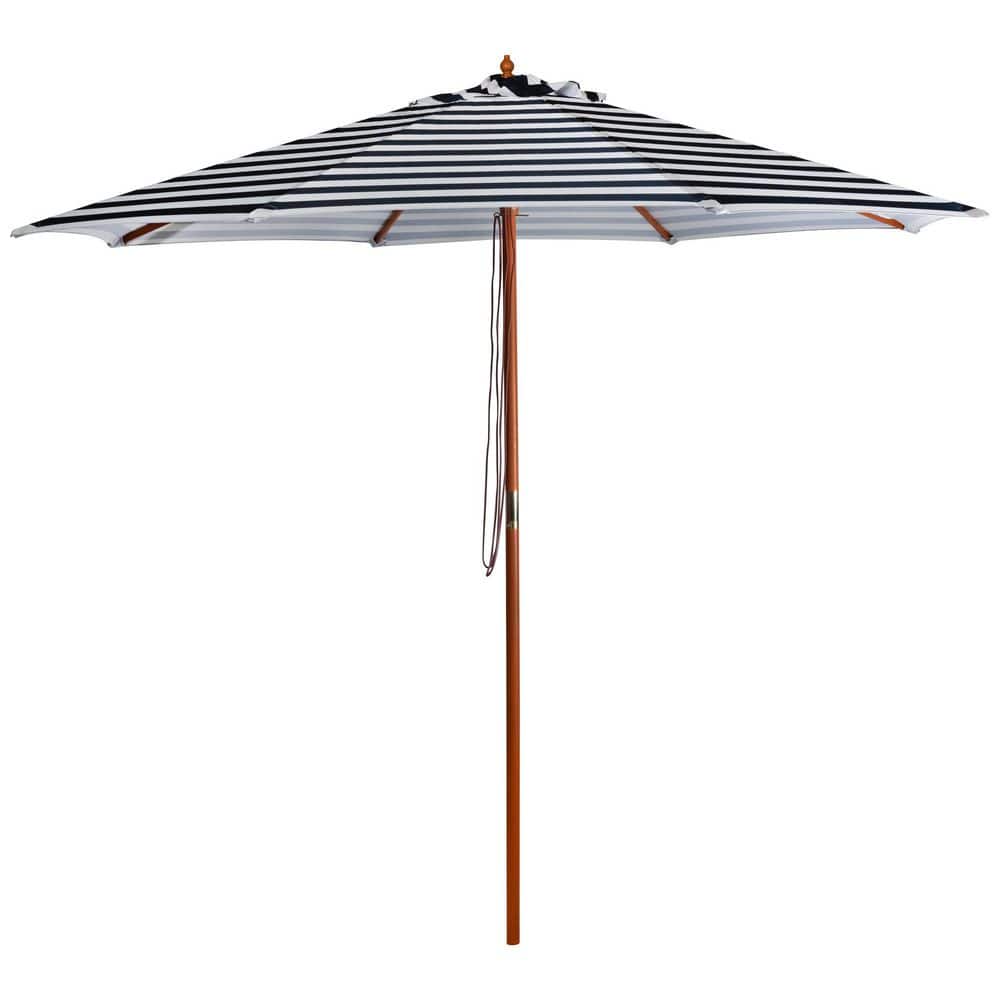 Northlight Striped Outdoor Patio Market Umbrella with Wooden Pole - 8.5  - Blue and White