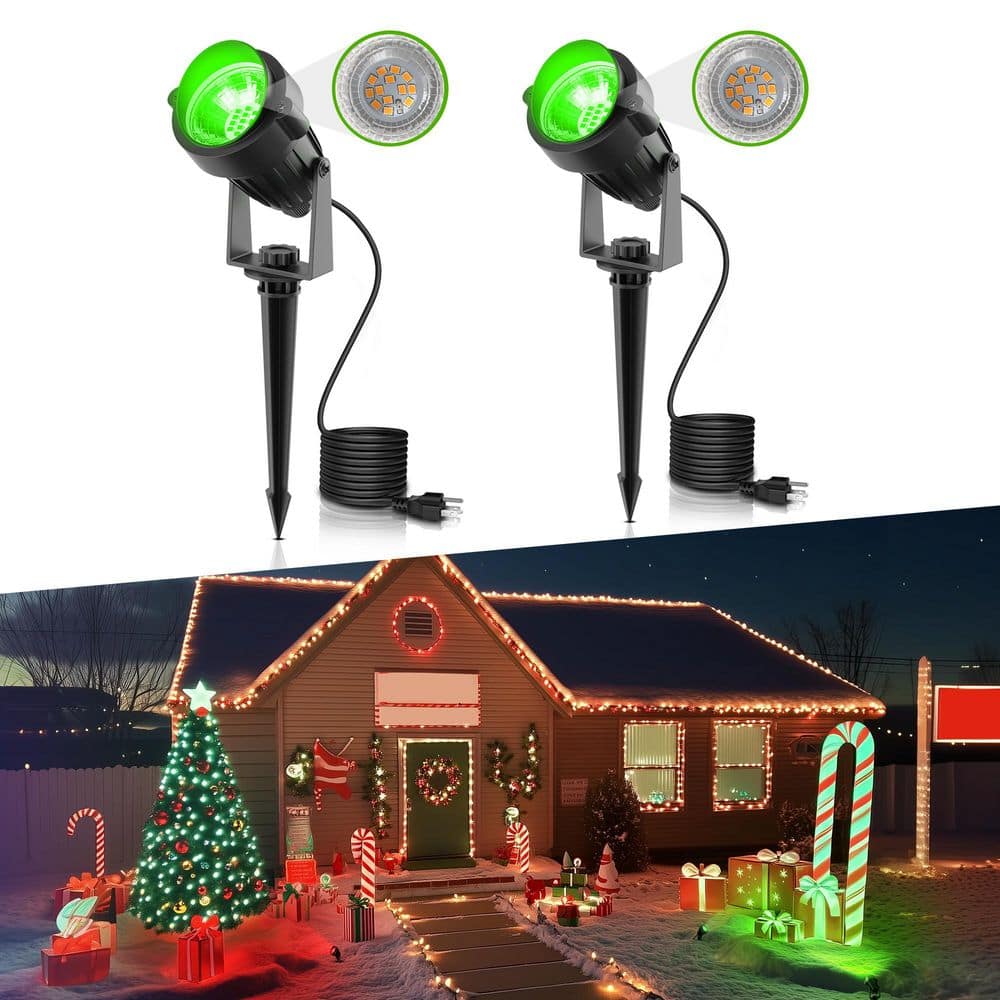 Black IP66 Waterproof Green Plug-in Outdoor Integrated LED Landscape Flood Light 5-Watt Dusk to Dawn Spotlight (2-Pack) price history on PriceWatchPro