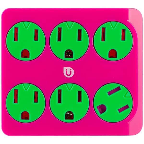 Uber 6 Grounded Outlet Tap, Pink and Green