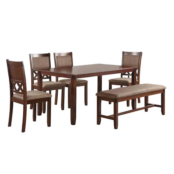 Venetian Worldwide 6-Piece 60 In. Length Brown Dining Set with Bench