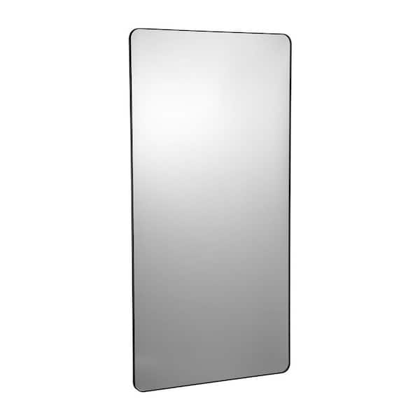 Wall Mounted Makeup Mirror, Black, 0.15 in. Thick, 36 in. W x 72 in. H, Modern, Rectangle, Aluminum Alloy Framed Mirror