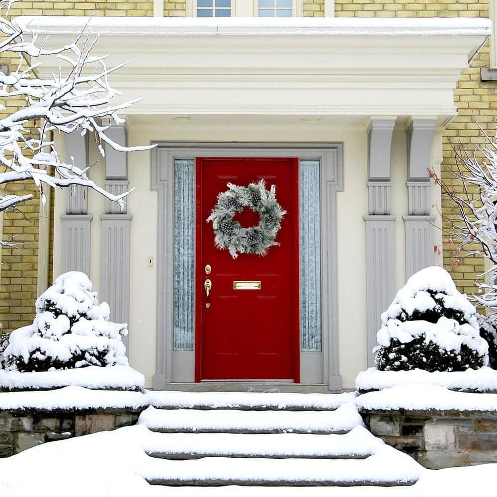 24-Inch Artificial Christmas Wreath with Pinecones and Snow Flocking