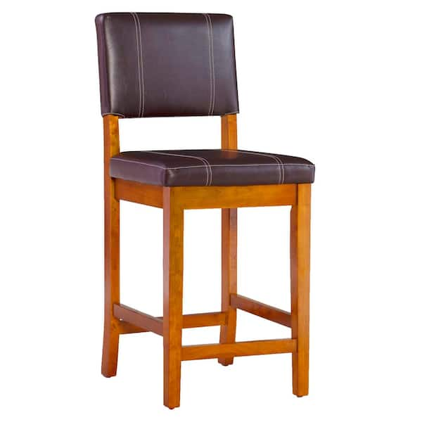 Linon Home Decor Milano 24.8 in. Brown High Back Wood Counter Stool with Faux Leather Seat