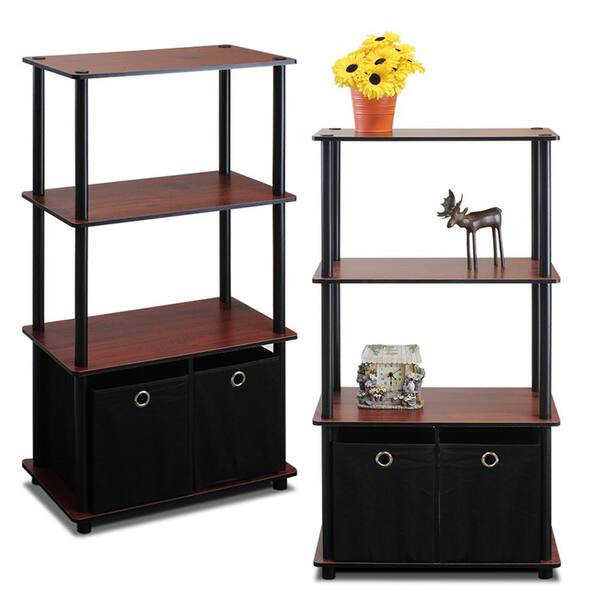 Furinno 43.25 in. Dark Cherry/Black Plastic 4-shelf Etagere