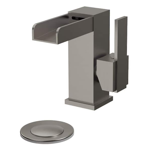 Mid Arc Single Hole Stainless Steel Single Handle Bathroom Sink Faucet 1.8 GPM in Brushed Nickel with Pop-Up Drain
