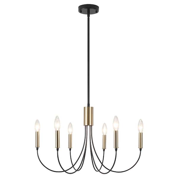 ADSENSTY 6-Light Black & Brass Industrial Dining Room Candle Chandelier Modern Farmhouse Pendant Light