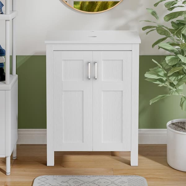 24 in. W x 19 in. D x 33 in. H Single Sink White Bath Vanity with Blue Solid Surface Top Sink and Mirror