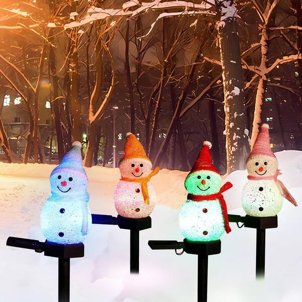OGETFUUR 4 Pack 3.9 x 17.3 in. Outdoor Christmas Snowman Solar