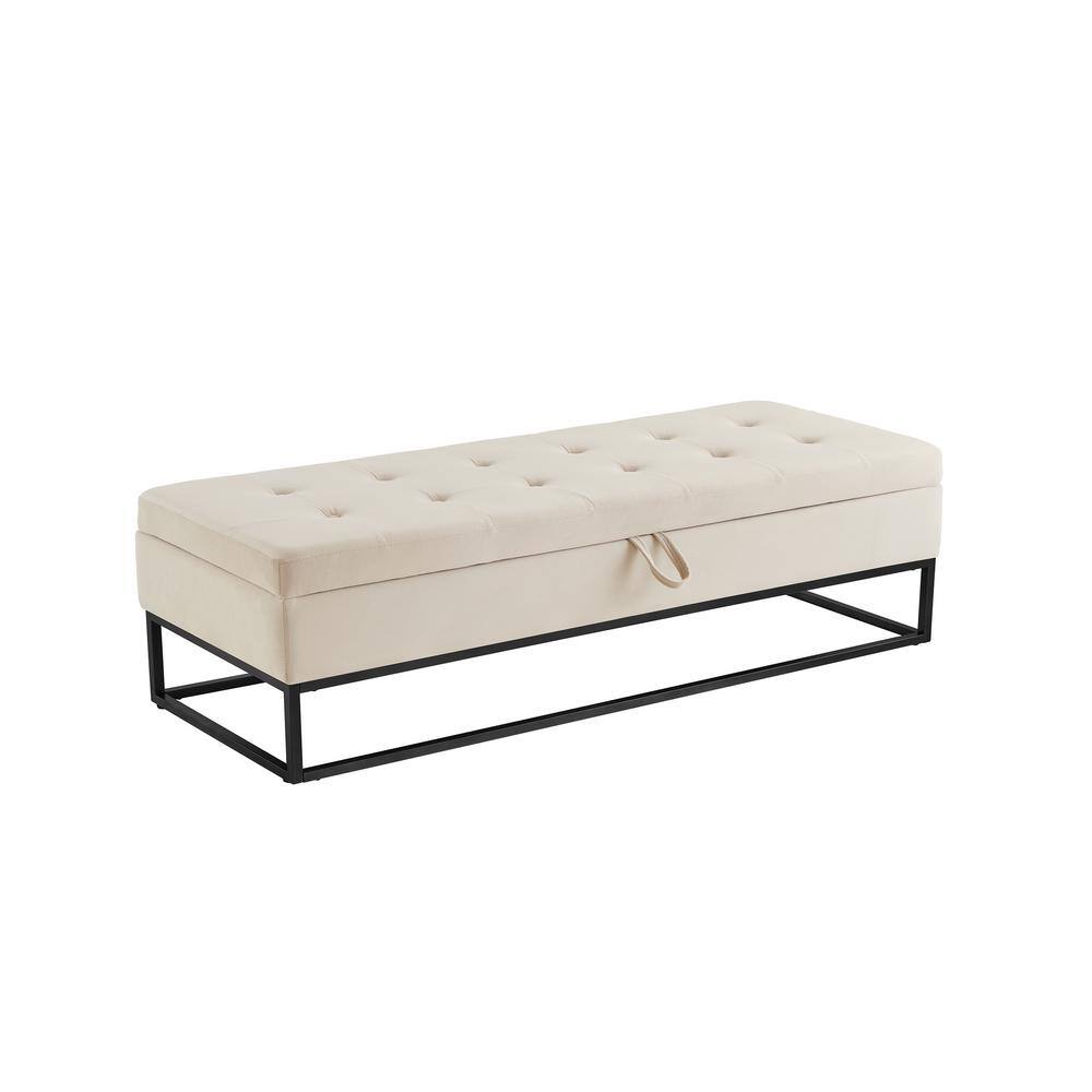 Harper & Bright Designs Beige 58.6 in. Metal Base Bedroom Bench
