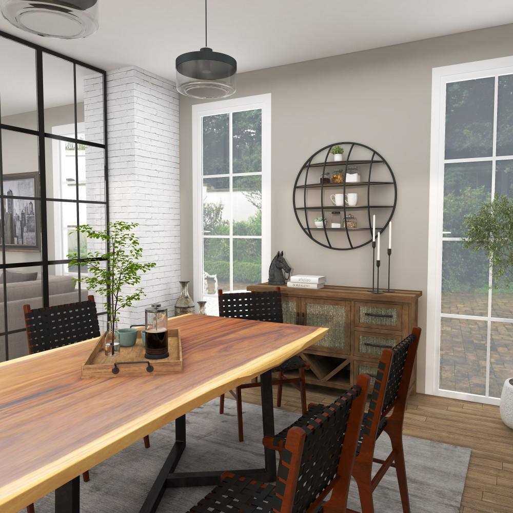 Rustic Iron and Wood 36" Geometric Round Floating Wall Shelf