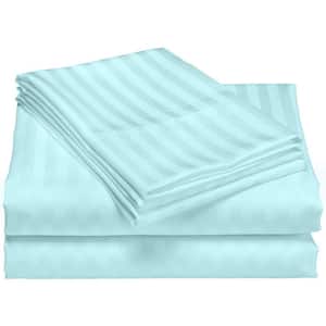 Hotel London 600-Thread Count 100% Cotton Deep Pocket Striped Sheet Set (Twin XL, Aqua)