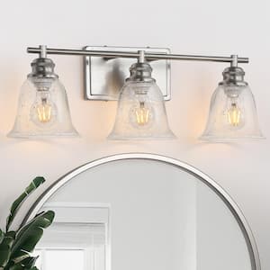 Modern 23 in. 3-Light Brushed Nickel Vanity Light with Seeded Glass Shade