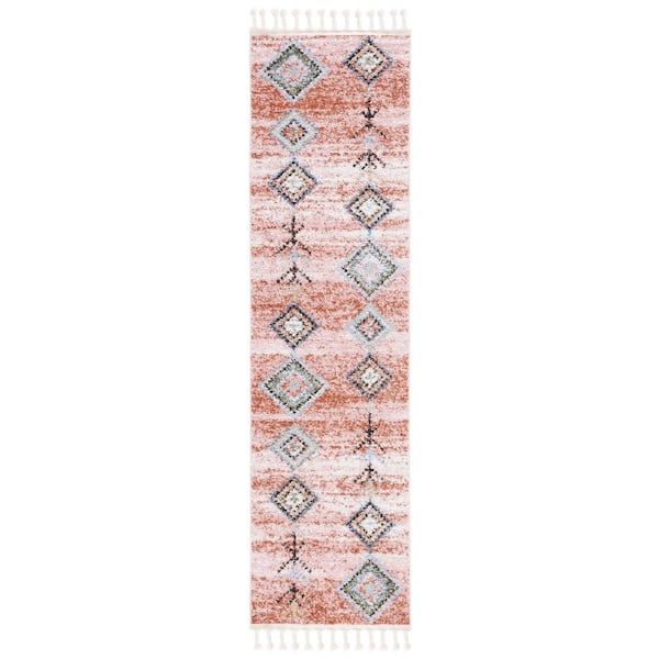 Chapel 2 ft. x 8 ft. Pink/Turquoise Diamond Running Striped Runner Rug
