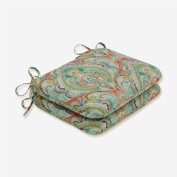 Pillow Perfect Paisley 18.5 in. x 15.5 in., 2-Piece Outdoor Dining Chair Cushion Blue/Multi Pretty