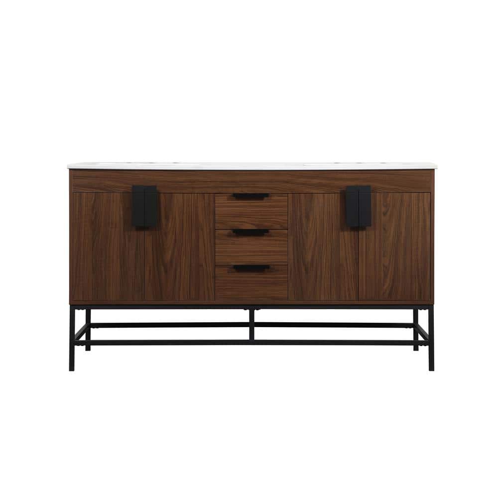 Timeless Home 60 in. W x 22 in. D x 33.5 in. H Bath Vanity in Walnut with I