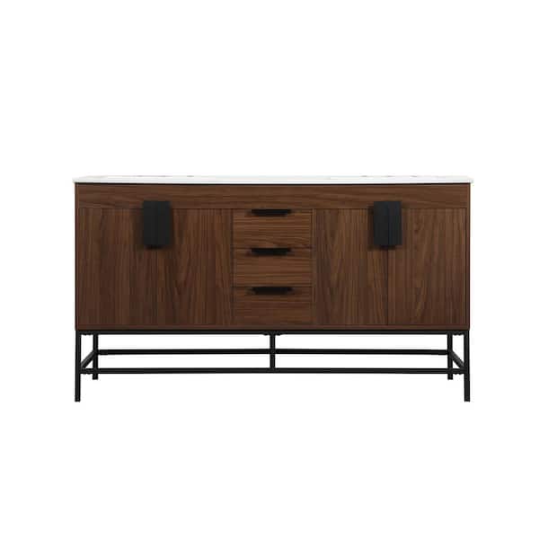 Unbranded Timeless Home 60 in. W x 22 in. D x 33.5 in. H Bath Vanity in Walnut with Ivory White Engineered Stone Top
