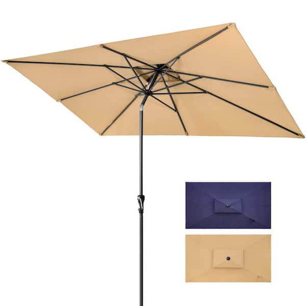 HomeRoots 9 ft. Market Push Button Patio Umbrella in Tan