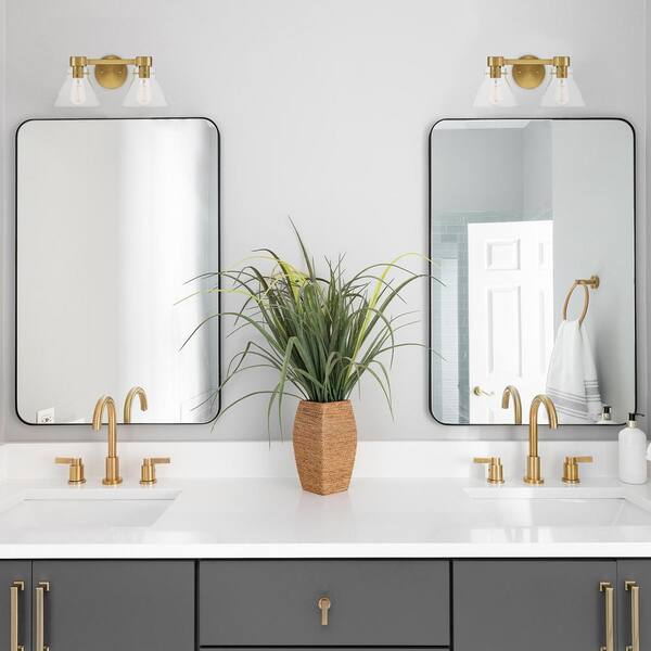 Designers Fountain - Willow Creek 16.5 in. 2-Light Brushed Gold Contemporary Vanity Light with Clear Blown Glass Shades