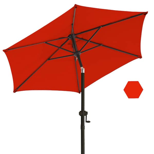 wikiwiki 7.5 ft. Market Patio Umbrella with Push Button Tilt and Crank in Red